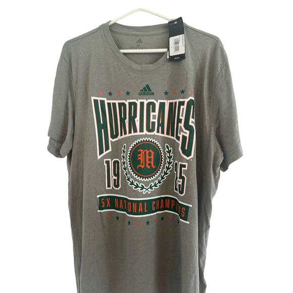 adidas Heathered Charcoal Miami Hurricanes 5X National Champs Tri-Blend Sz XL - Picture 1 of 8